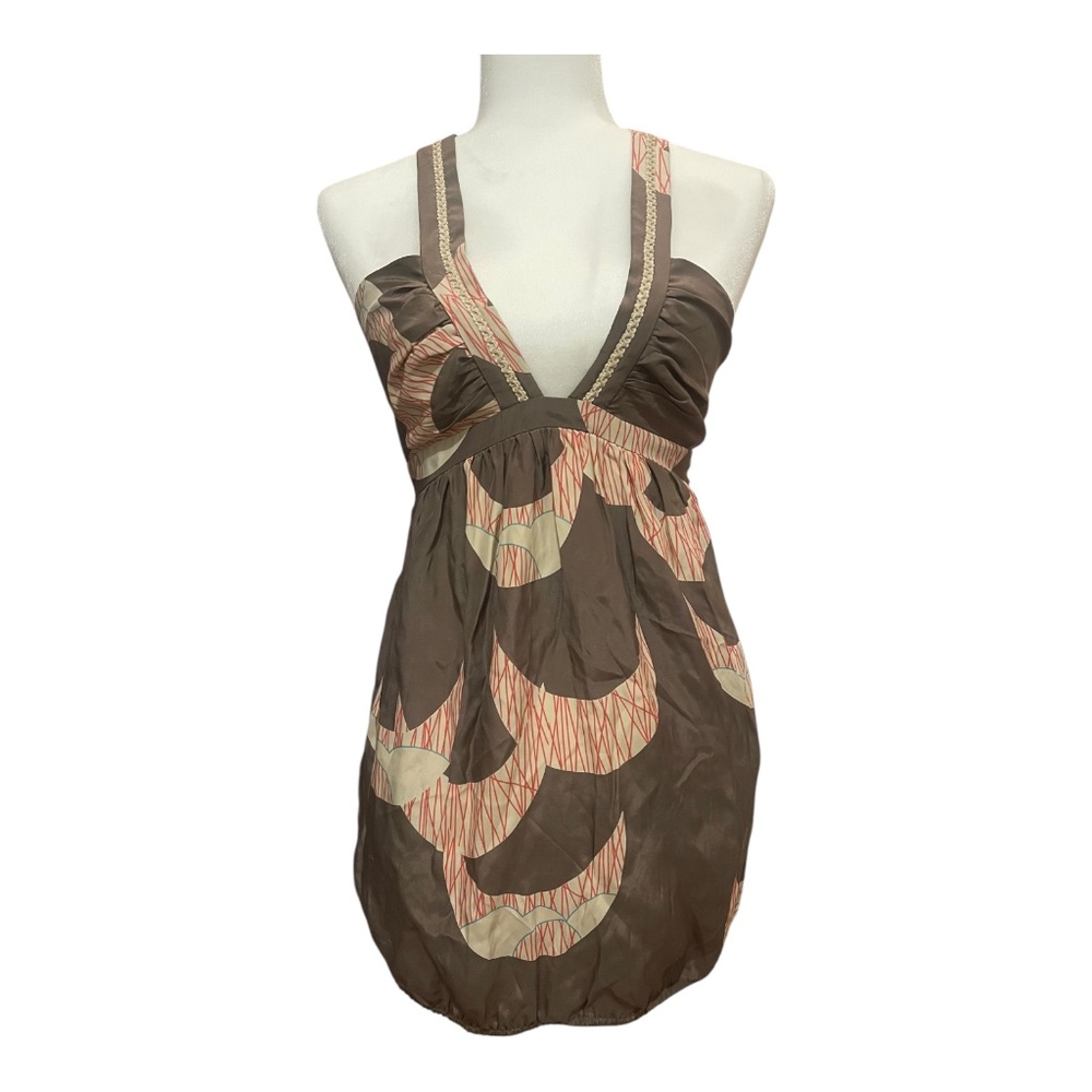 $188 Anthropology Harkham Brown Silk Mini Dress Tunic Medium NWT - Picture 1 of 15
